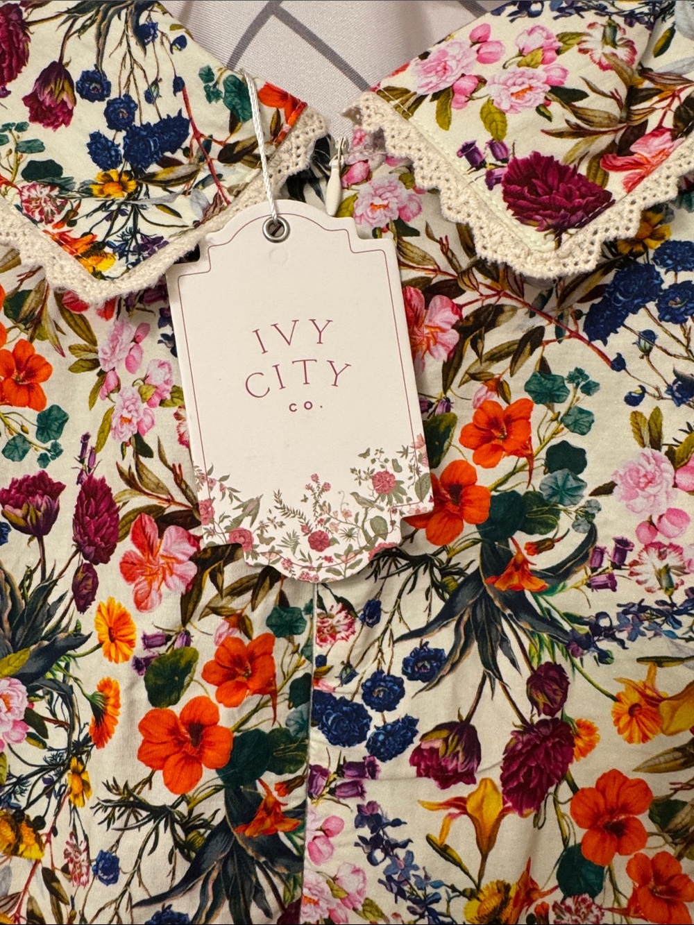 Ivy City Co Floral Puff Sleeve Cream Dress with Multicolor Blooms - Picture 4 of 7